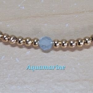 March Aquamarine Birthstone Bracelet 18K Gold-plated Brass Beads NWT